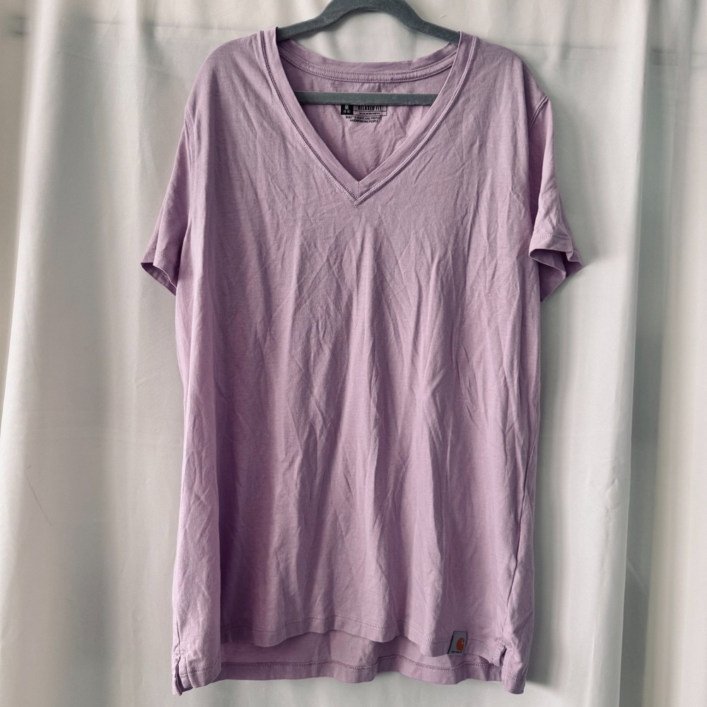 Carhartt Women's Size M Dusty Lavender V Neck Tee Relaxed Fit Workwear Utility